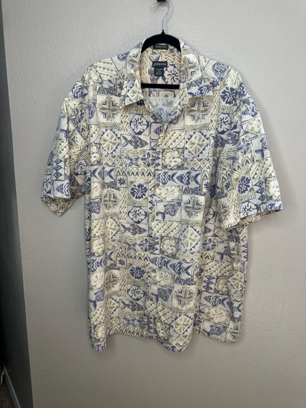 St Johns Bay Mens beige Island Style Shirt 3xl Short Sleeve Cotton Hawaiian